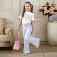 thumbnail image 2 of Bjutir Girls Outfit Set Letter Print Short Sleeve Crew Neck Shirt With Bowtie Pants Set Summer Comfortable Toddler Kids Girls Outfit Size 10-11 Years White, 2 of 4