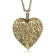 Locket Pendant Necklace Charm 1.5" Engraved Flowers Heart Shape   28 Inch Chain