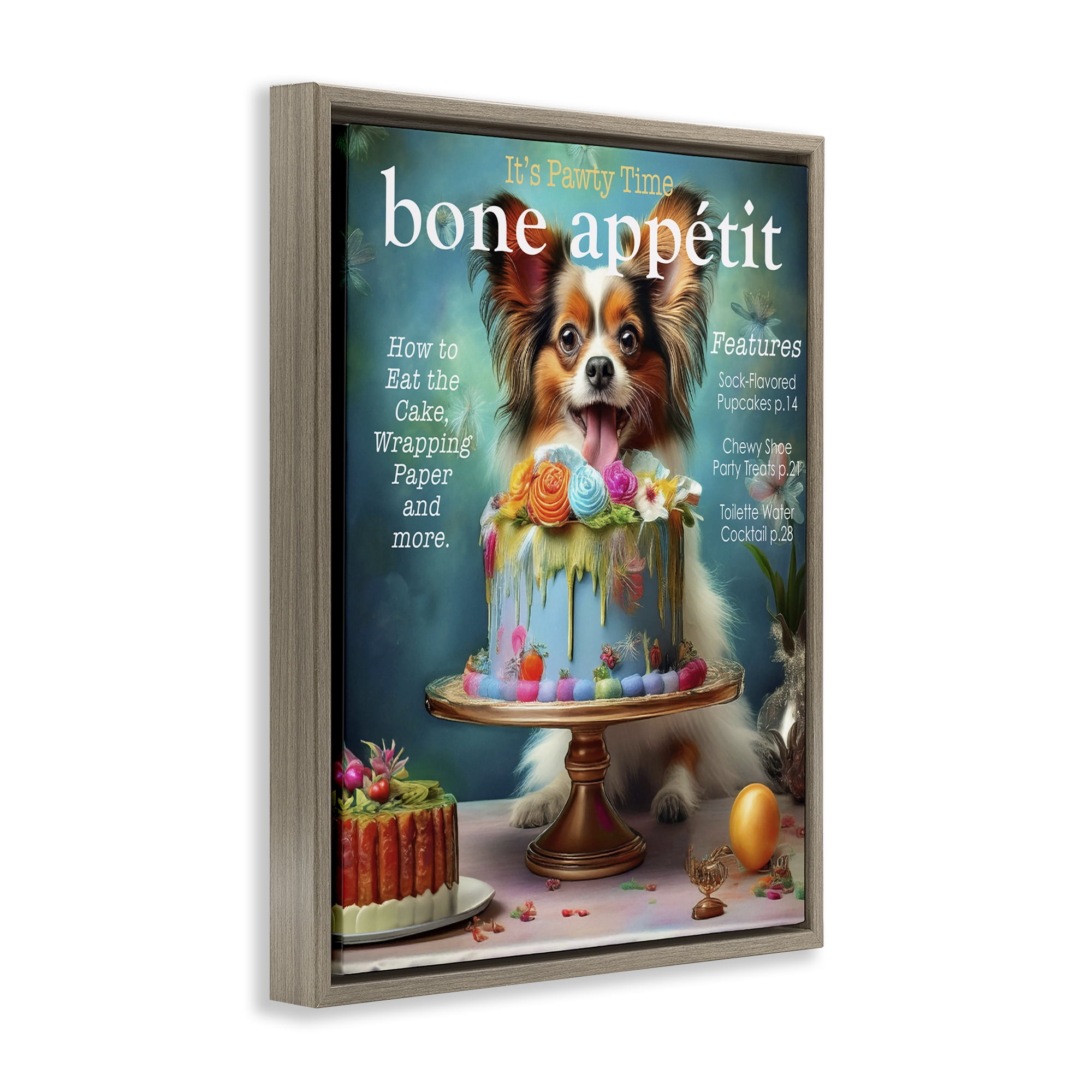 Stupell Industries Bone Appetit Dog Magazine Parody Brown Framed Floater Canvas Wall Art, design by Grotto Studios