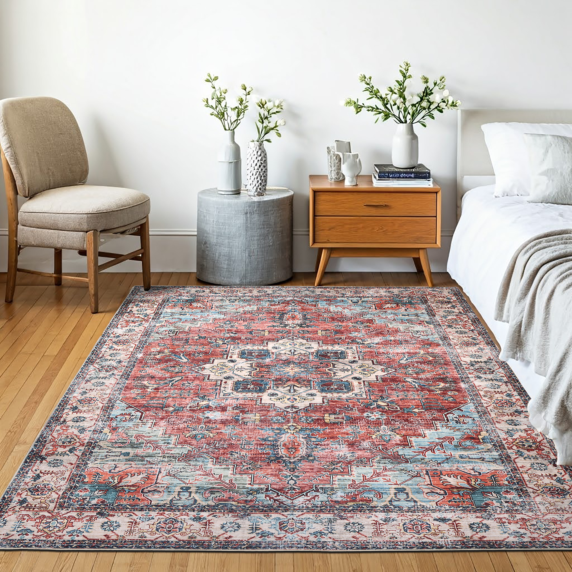 Delara 5'x7' Machine Washable Area Rug, Soft & Durable, Non-Slip, Stain Resistant, Persian Sunset, for Bedroom, Living & Dining Room