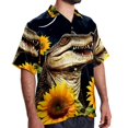 thumbnail image 2 of Crocodile Starry Sky Sunflower Men's Casual Hawaiian Button Down Short Sleeve Summer Beach Printed Shirt, 2 of 6