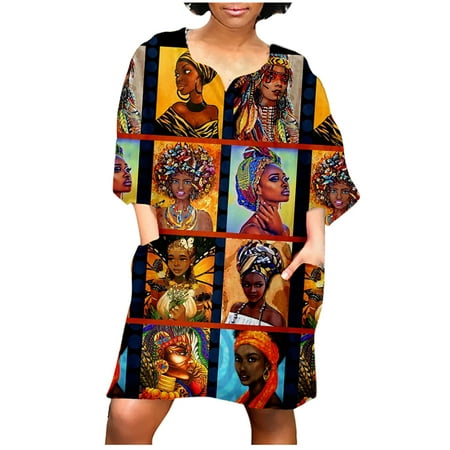 

koaiezne Women Fashion Vintage Print Middle Sleeve V Neck Casual Mini Dress for Women Summer Maxi Floral Maternity Dresses for Women