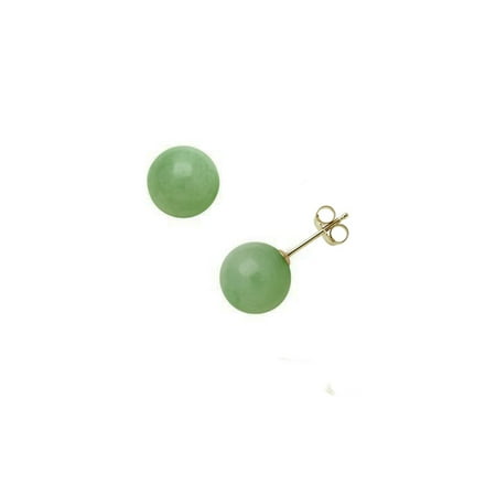 Nephrite Jade - 14K Yellow Gold 8mm Natural Nephrite Green Jade Round Stud Post Earrings Assembled in the U.S.A
