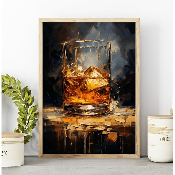 369 Prints Oil Style Vintage Whiskey Wall Art Bourbon Whiskey In Glass Print, Unique Man Cave Decor Perfect Gift For Whiskey Lovers UNFRAMED, 8x12