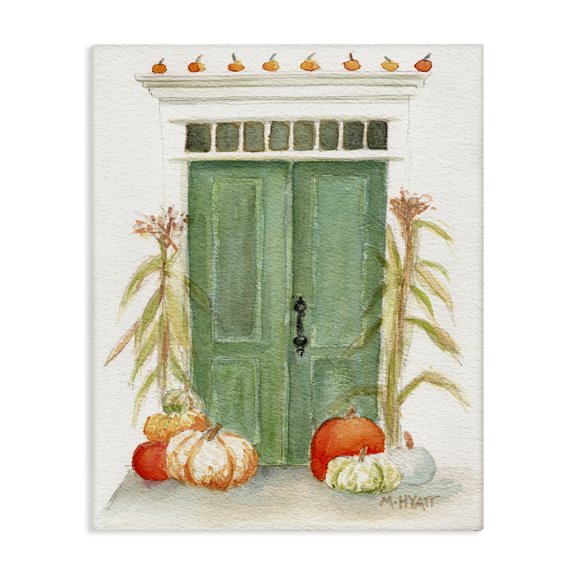 Stupell Industries French Country Entryway Door Architecture Autumn Harvest Pumpkins Canvas Art, 16 x 20, by Melissa Hyatt