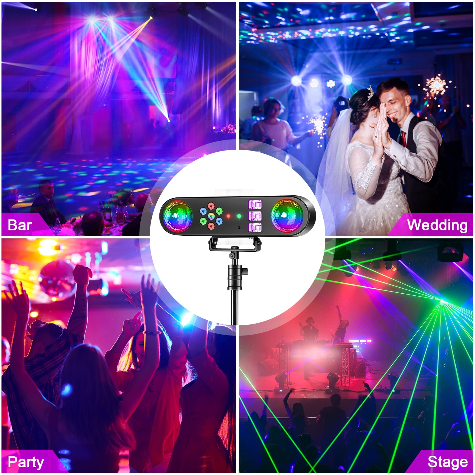JAJALUYA DJ Light with Stand 5-in-1 Rotating RGB Balls