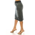 thumbnail image 4 of Be-Girl Women's Stretch Denim Midi Skirt, Raw Hem, Double Button Waistband,Knee Length-79217-BS, 4 of 6