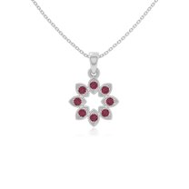 Natural Ruby Flower Shape Pendant Necklaces for Women in Sterling Silver, July Birthstone Jewelry Gifts for Her Birthday, Wedding Anniversary, Mothers Day, Christmas, Graduation, Valentines