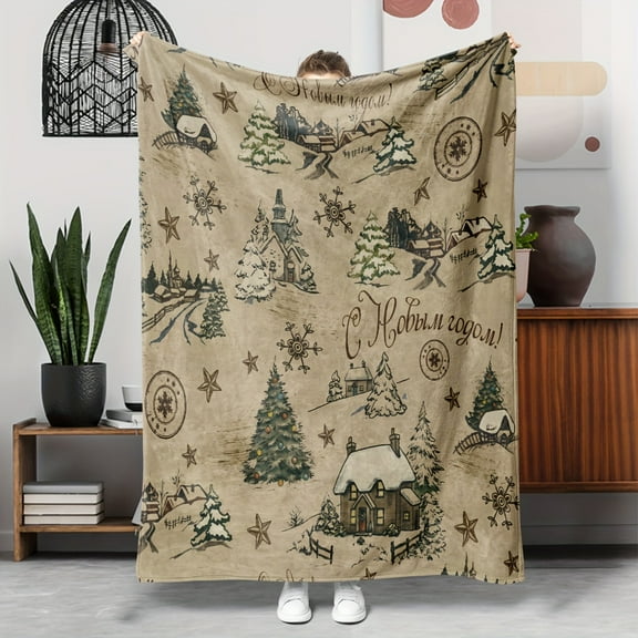 Cozy Christmas Flannel Throw Blanket - Rustic Snowflake & Tree Design, Soft & Warm for Couch, Bed, Office - All-Season Hypoallergenic Gift, for Christmas, Winter