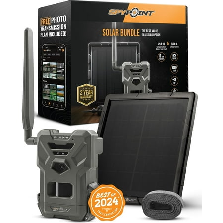 SPYPOINT Flex-M Solar Bundle | FLEX-M Trail Camera and Compact Solar Panel | Cellular Trail Camera Best Value in Hunting Accessories No WiFi Needed