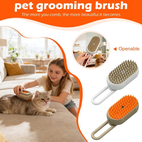 4-in-1 Cat Grooming Brush – hair brush with water spray for Cats & Dogs – Pet Hair Removal & Massage Comb for Long & Short Hair,brush with water spray,Khaki