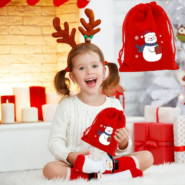 Meitianfacai Christmas Flannel Bag Christmas Apples Candy Packaging Bag Christmas Gift Bag Drawstring Bag Flannel Small Bag With Drawstring 7.87x5.91in
