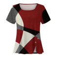 thumbnail image 3 of Gibobby Playera de Manga Corta con Cuello Redondo Tops verano para mujer, camiseta informal con cuello cuadrado y manga corta con botones y abertura, camiseta, Tops,(Rojo,CH), 3 of 5