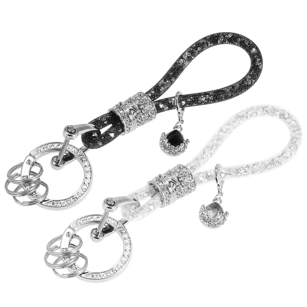 2 Piezas Coche Imitación Cristal Llavero Anillo Llave Negro Plateado Tono