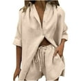 thumbnail image 2 of successthop Summer Outfits for Women 2 Piece Short Set Solid Color Button Down Lapel Neck Short Sleeve Shirts and Shorts Fashion Vacation Pajamas Lounge Set Loungewear Summer Outfits, 2 of 7