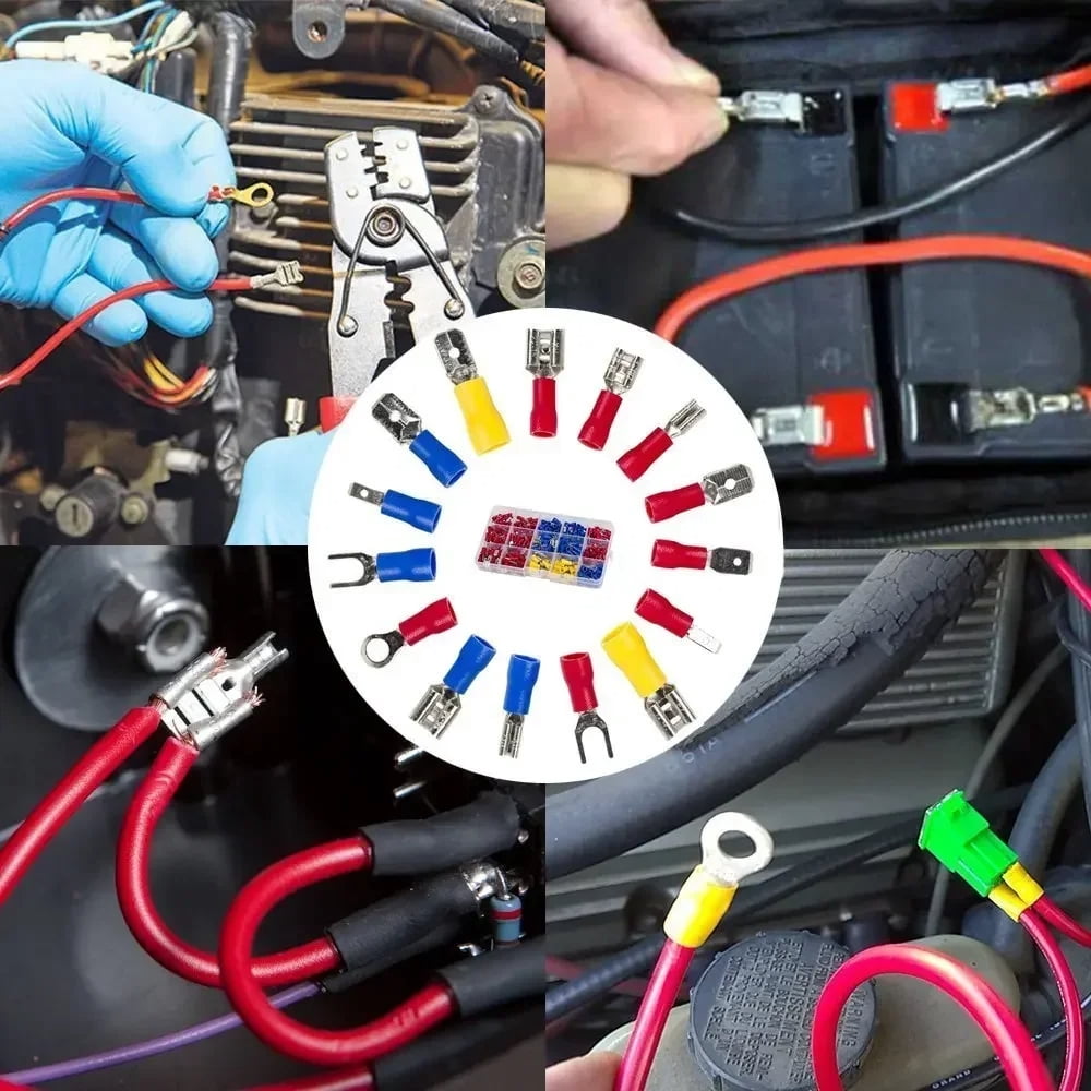 Multi-Size Cold Pressed Terminal Kit 280-1500pcs - Quick Connect Spade/Ring/Fork Connectors for 12-24V Wiring​