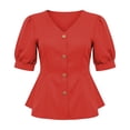 thumbnail image 7 of CYMMPU Women's Summer V Neck Solid Color Short Sleeve Tee Top, Casual Soft Lightweight Daily Wear Blouse Orange S, 7 of 7