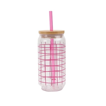 Mainstays 20-Ounce Acrylic Can Shape Tumbler, Pink Grid Pattern