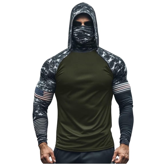 Cavosen Long Sleeve Hoodie for Men Breathable Face Mask Clothes Sun protection Print Outdoor Loose Casual Soft Versatile Tops