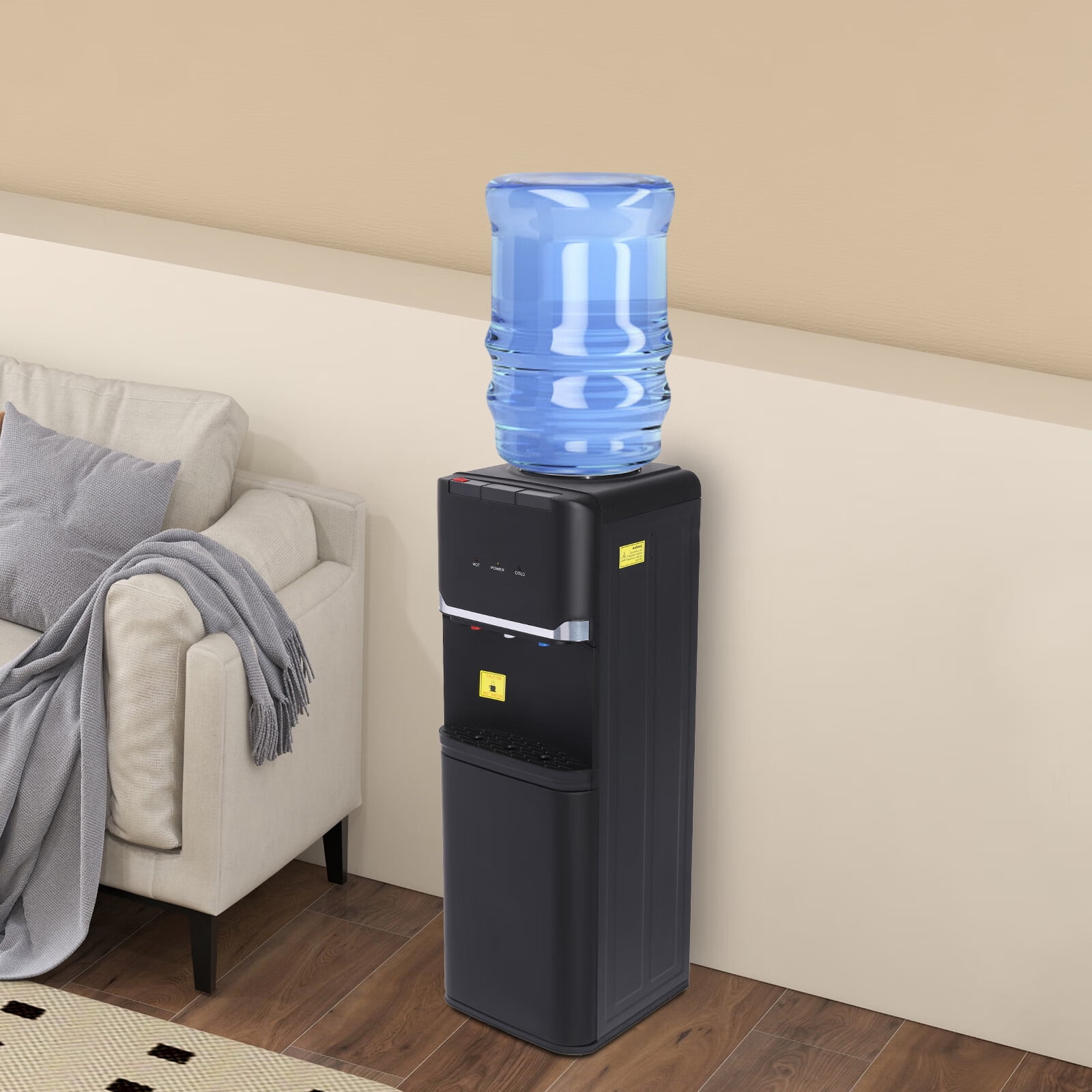 Aiqidi 550W Top Loading Water Dispenser 5 Gallon Vertical Cold and Hot Water Dispenser Home Office Dorm Anti-Scalding Design Water Dispenser with Storage Cabinet 32.68" High (Black)