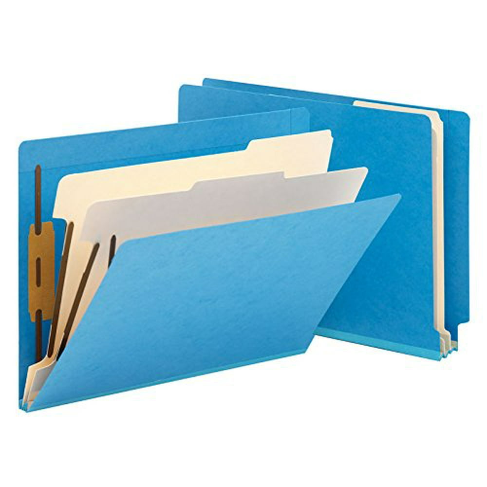 Colored End Tab Classification Folders, Letter, SixSection, Blue, 10