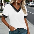 thumbnail image 4 of Hxlamzoo Women's Short Sleeve Blouses Relaxed Fit V-neck Chic Color Block Tops Casual Shirts, 4 of 9