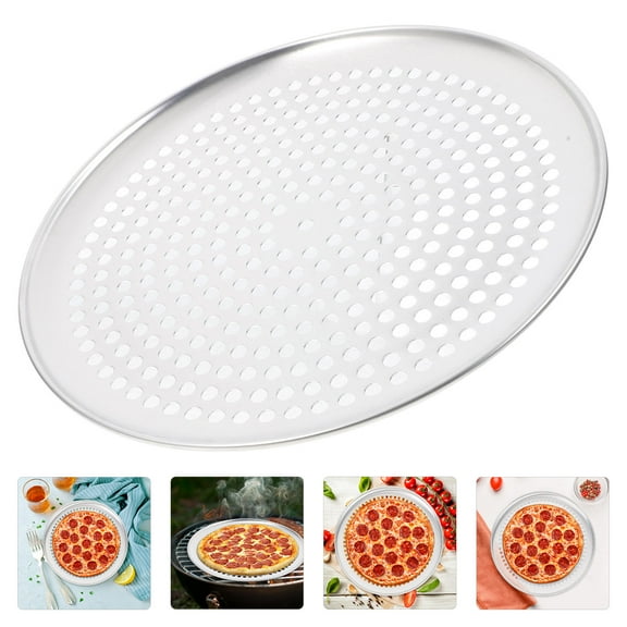 WEUVEB Silver Aluminium Alloy Pizza Pan with Holes for Even Heat and Crispy Bottom