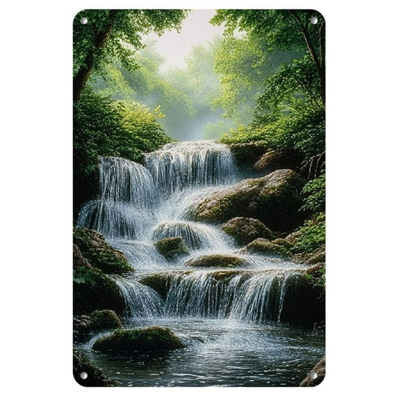 Mystical Waterfall Watercolor Iron Wall Art, 8x12 inches - Perfect for Home & Bedroom Decor, Ideal Holiday Gift, Plate Painting, Natural Beauty, Perfect for Room Decor