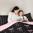 thumbnail image 4 of Erosebridal Ribbon Princess Bowknot Twin Comforter Sets,Kawaii Bow Bedding Set For Girls Teens,Pink Black, Reversible 2 Pieces, 4 of 7