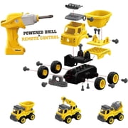 Top Race 3-in-1 Construction Toys - Easy Assembly Take Apart Construction Trucks with Remote Control and Drill - 3 Building Models for Kids Ages 3 and Up - Ideal for Indoor and Outdoor Play