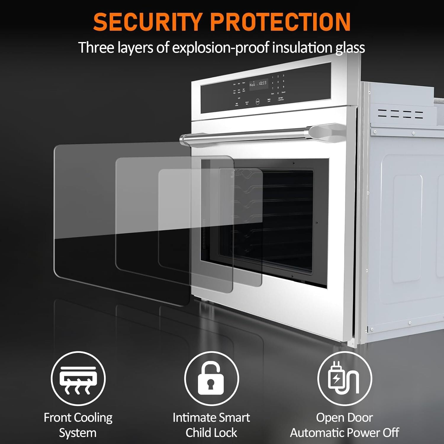 Garvee 30" Single Wall Ovens, 4.8 Cu.ft Built-in Convection Oven, Electric Oven with Safety Lock, LED Display, Touch Control, Timer for Kitchen, 3800W, 240V, Sliver