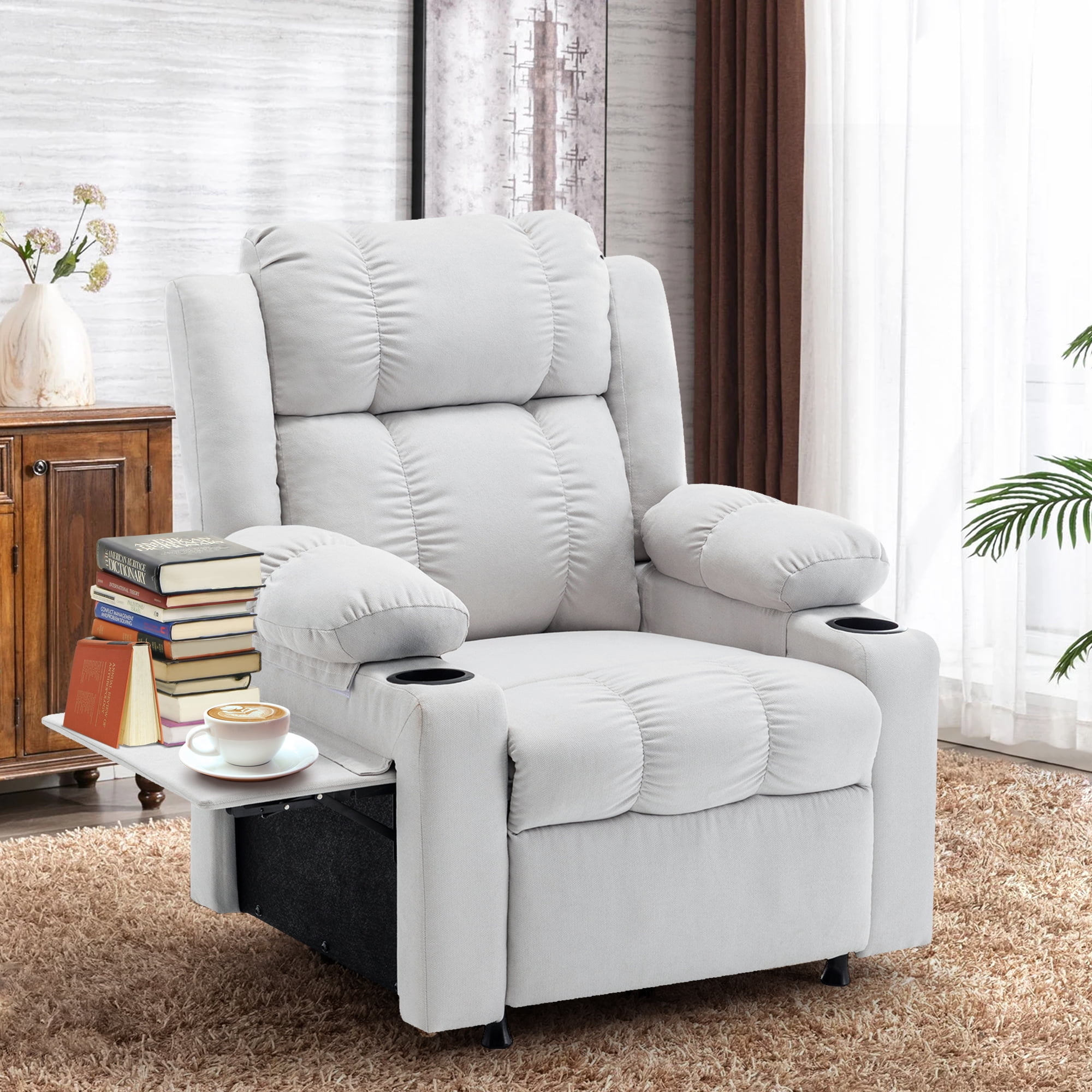 Andeworld 22" Recliner Chairs with Heat and Massage,Oversized Recliner Sofa chairs with Cup Holder, Side Pocket and Tray Taable for Living Rooms, Bedrooms, and Nurseries(Beige)