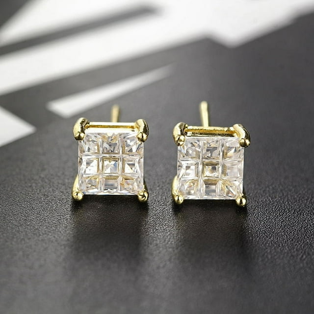 Aretes de Oro de 14 K - CUADRADO INVISIBLE, 1 par - 6 mm ER Rojo Verde