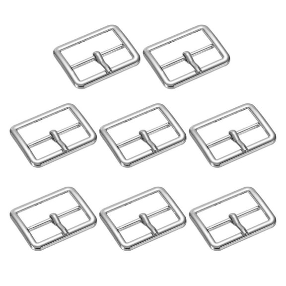Uxcell 1.18 IN(30mm) Metal Single Prong Buckle [8Pcs] - Webbing Belts Center Bar Buckle - [Silver Tone] Square Loops Clasp
