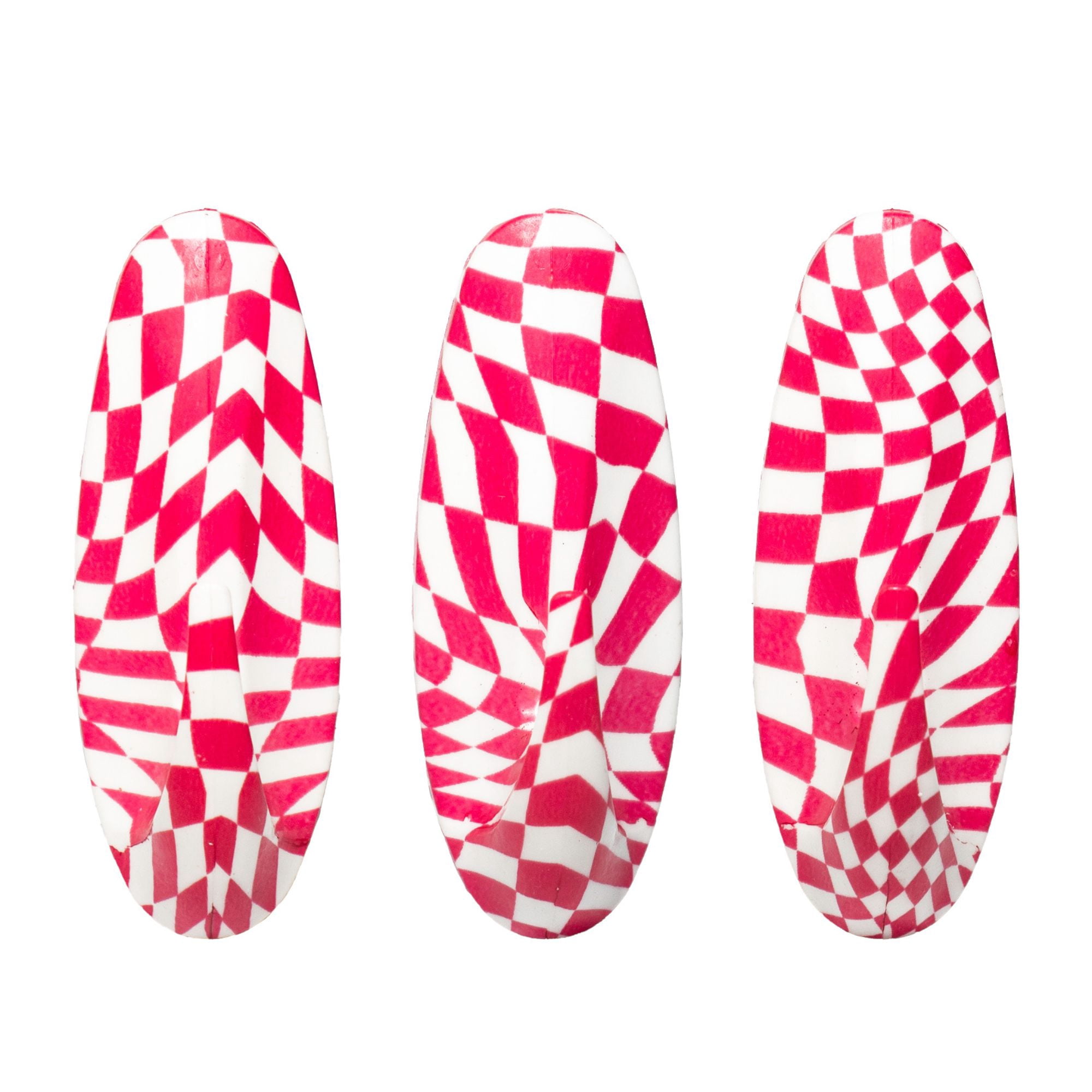 CharCharms Pink Checker Wall Hooks 3-Pack | Stick On Adhesive Decorative Hooks for Damage Free Hanging | Removable Wall Hooks for Dorm Rooms | Keys, Hats, Bags | Hold 3 lbs Each