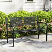 Costway Outdoor Bench 50 Inches Garden Bench with Patterned Backrest and Curved Armrests
