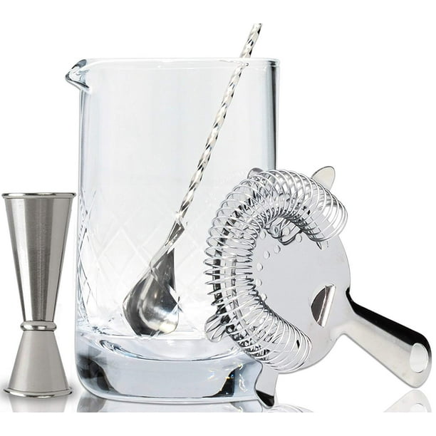 Crystal Cocktail Mixing Glass Set Includes Mixing Spoon, Strainer
