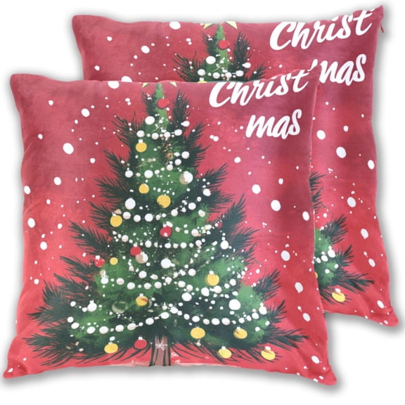 Merry Christmas in Red Throw Pillow Covers 16x16 Inch 2 Packs Decorative Square for Living Room Couch Bed Sofa