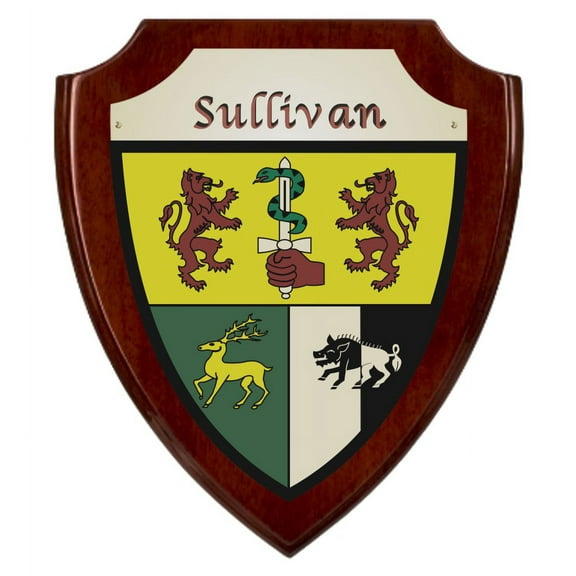 Sullivan Irish Coat of Arms Shield Plaque - Rosewood Finish
