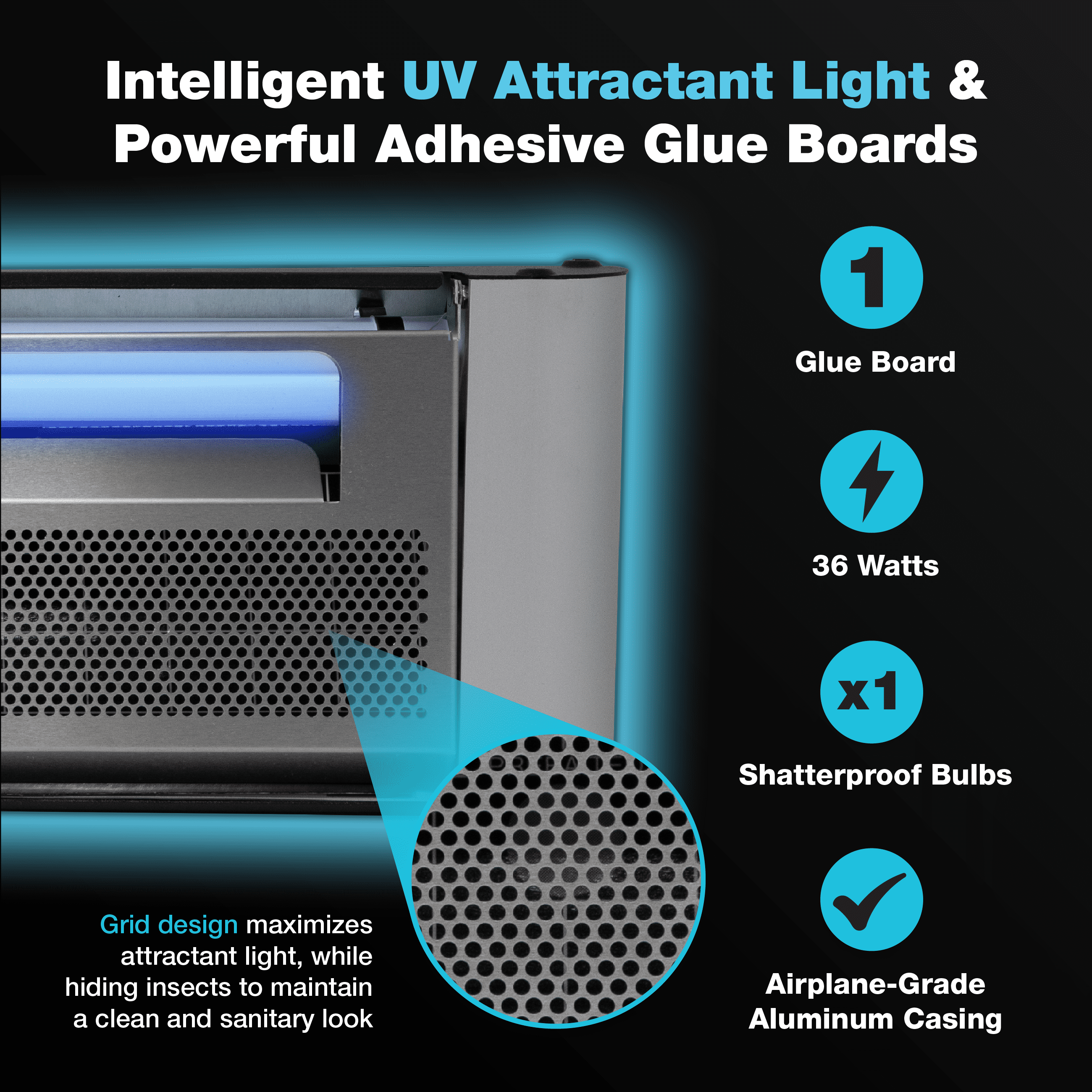 Catchmaster Vector Plasma One Silver, Compact UV Light Fly Traps for Home, Indoor UV Lamp Silent Bug Light for Deli, Bars, Kitchen & Trash Rooms