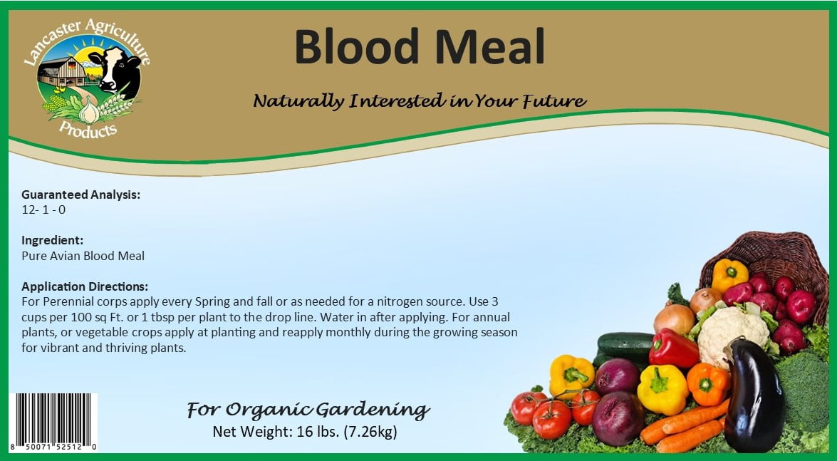 Blood Meal Fertilizer 16 Pounds - Premium Nitrogen Source for Enhanced Plant Growth and Soil Enrichment - Suitable for Vegetables, Flowers, and Shrubs - Lancaster Agriculture Products