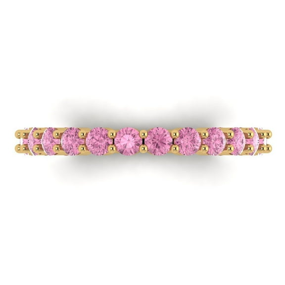 1.2 ctw Wedding Band for Women - 18K Yellow Gold Simulated Pink Diamond Stackable Eternity Ring