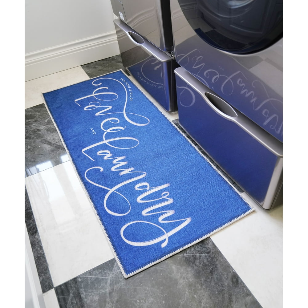 Machine Washable Cotton Blend Non Slip Laundry Room Rug Love And