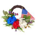 thumbnail image 1 of Siubich - Corona de flores artificiales para el 4 de julio, Día de la Independencia, color rojo, blanco y azul, 45 cm, con el cartel "Dios bendiga a Estados Unidos", para puerta de entrada, Día de, 1 of 5
