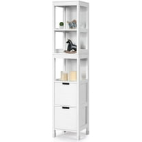 Giantex Adjustable Bathroom 3-Shelves and 2-Drawers Free Standing Cabinet, White