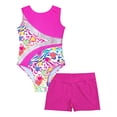 thumbnail image 3 of iixpin Kids Girls 2 Piece Dance Outfits Printed Gymnastic Leotard with Athletic Short Dancewear Tracksuit Swimsuit Rose 6, 3 of 7