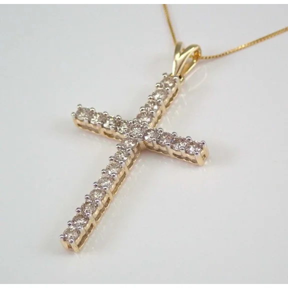 1.00 CT Round Cut Simulated Diamond Cross Pendant Necklace 14K Yellow Gold Plated