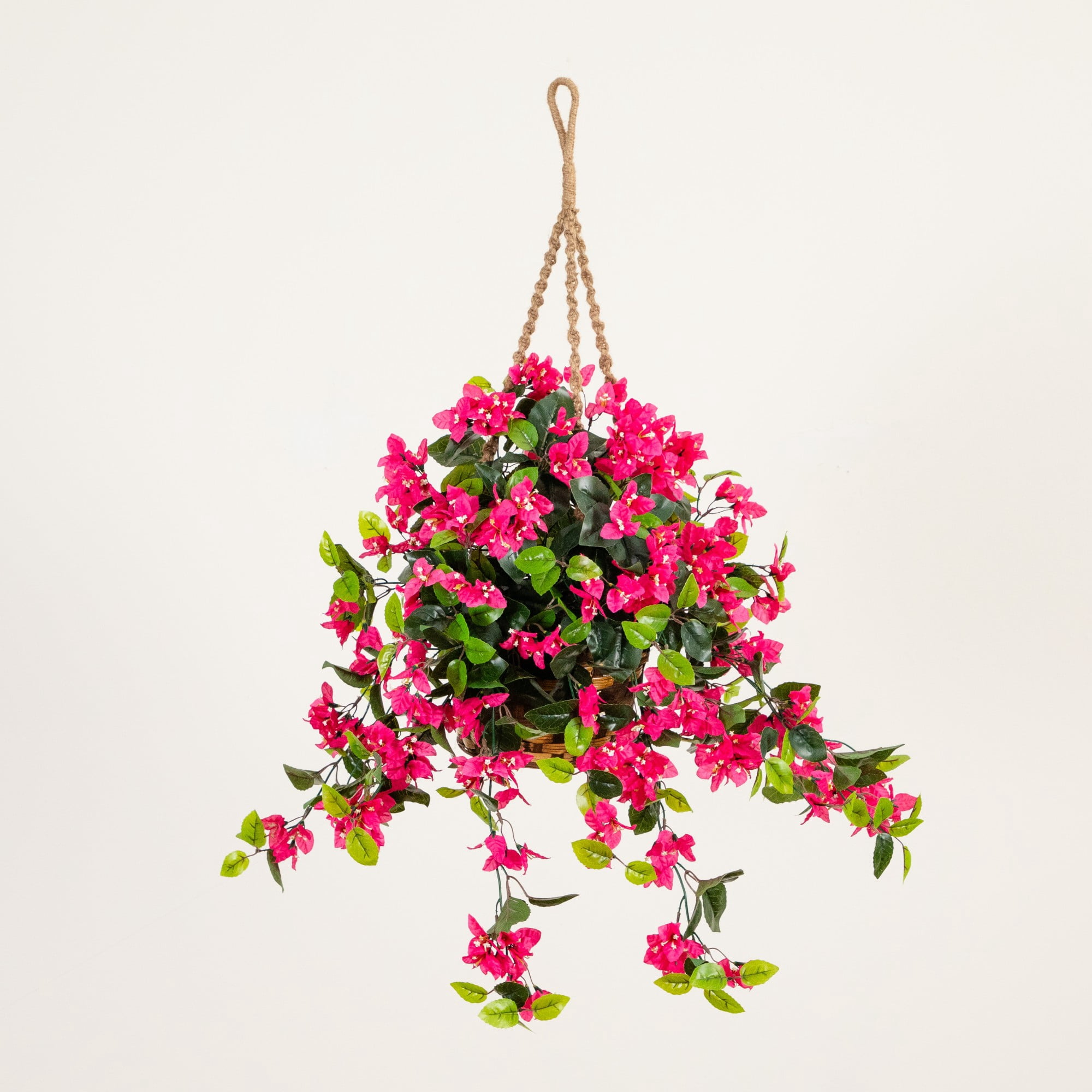 Nearly Natural UV-Resistant Outdoor Artificial Bougainvillea with Hanging Basket - 28" - Pink