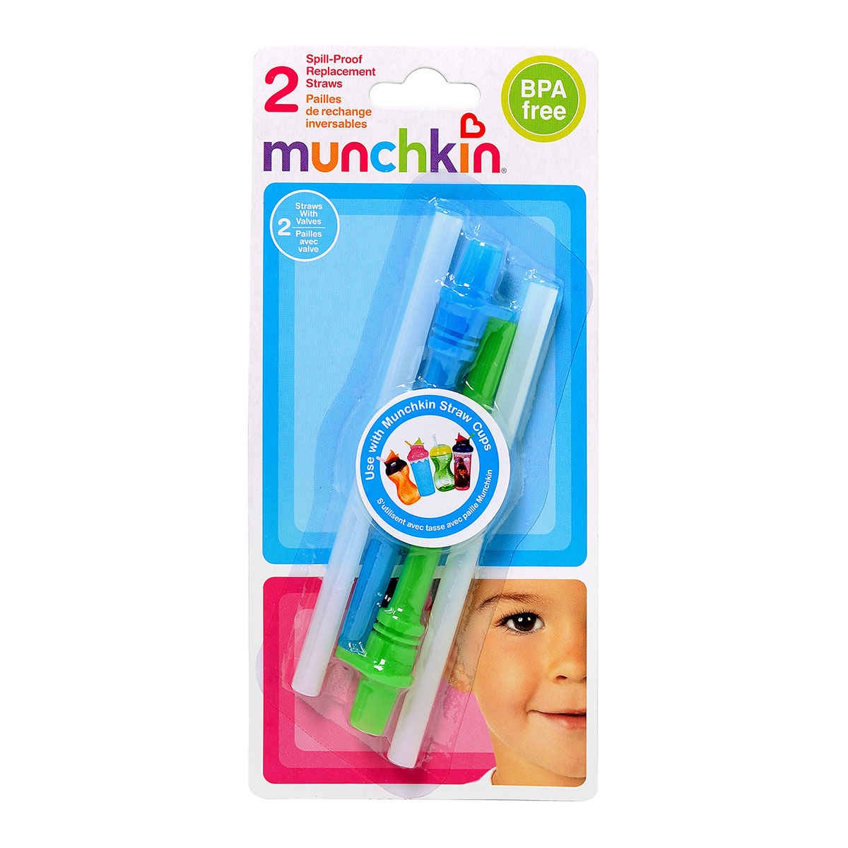 Munchkin Mighty Grip Replacement Straws with Valves 2 Pack Blue