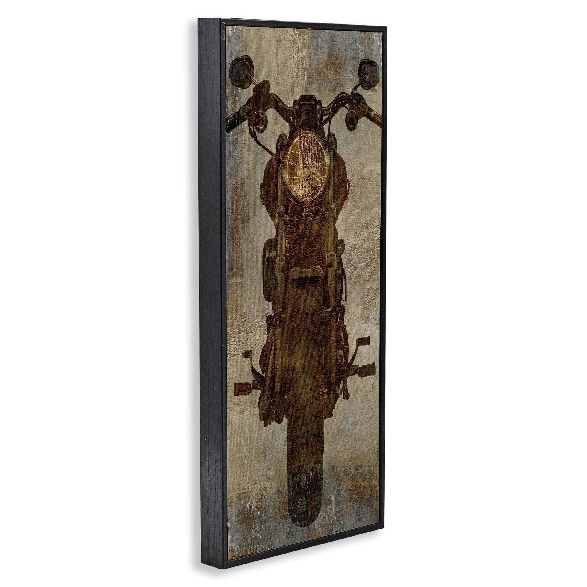 Stupell Industries Motorcycle Silhouette Rustic Pattern Transportation Painting Black Framed Art Print Wall Art, 13 x 30